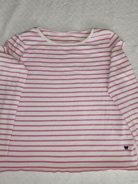 Weekend Max Mara Pink Striped Long Sleeve Tee Butterfly Logo Cotton Top